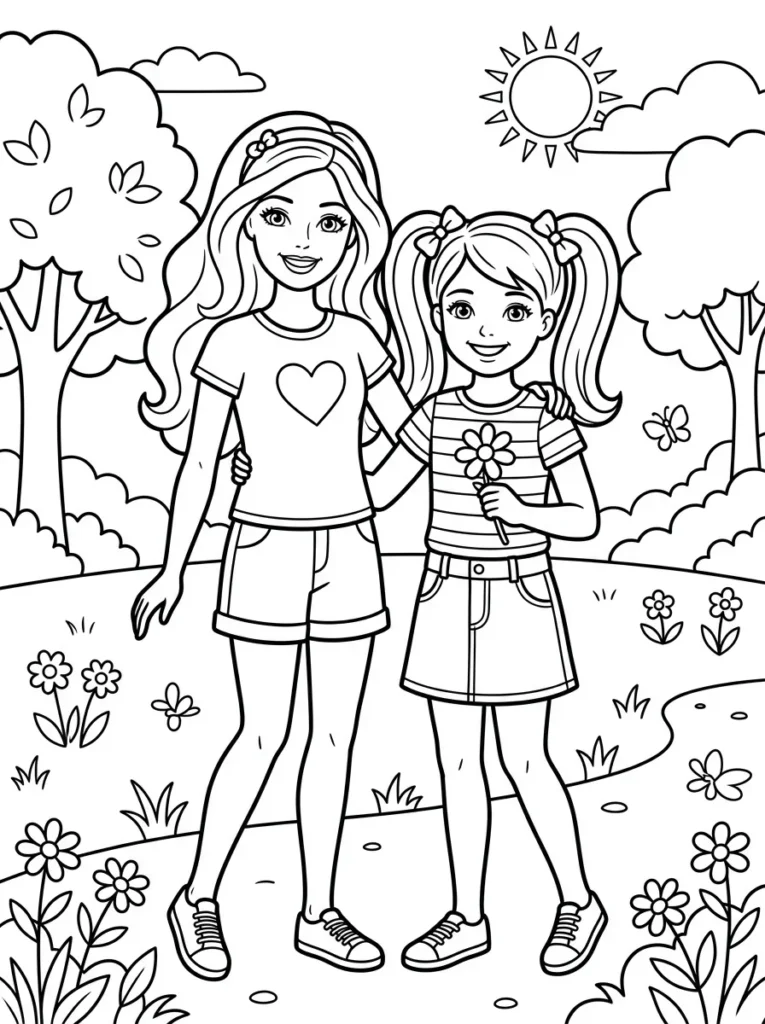 Barbie and Skipper coloring page