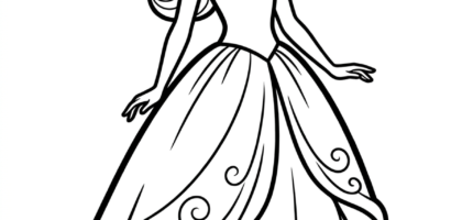 Barbie smiling in a beautiful dress coloring page
