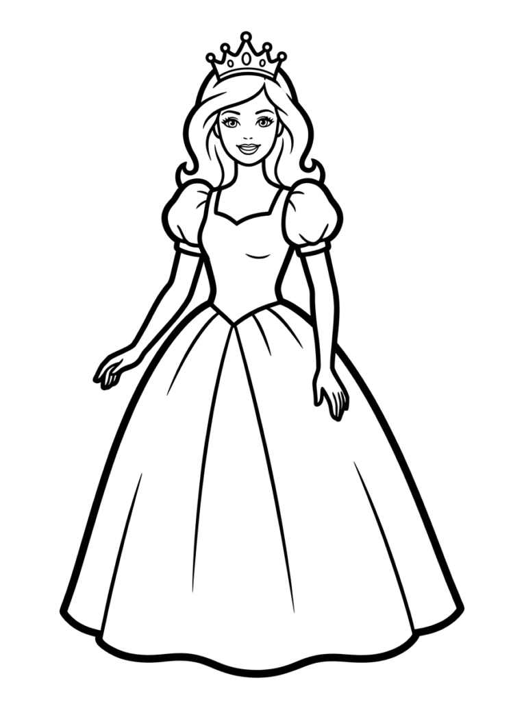 Barbie in a simple dress coloring page