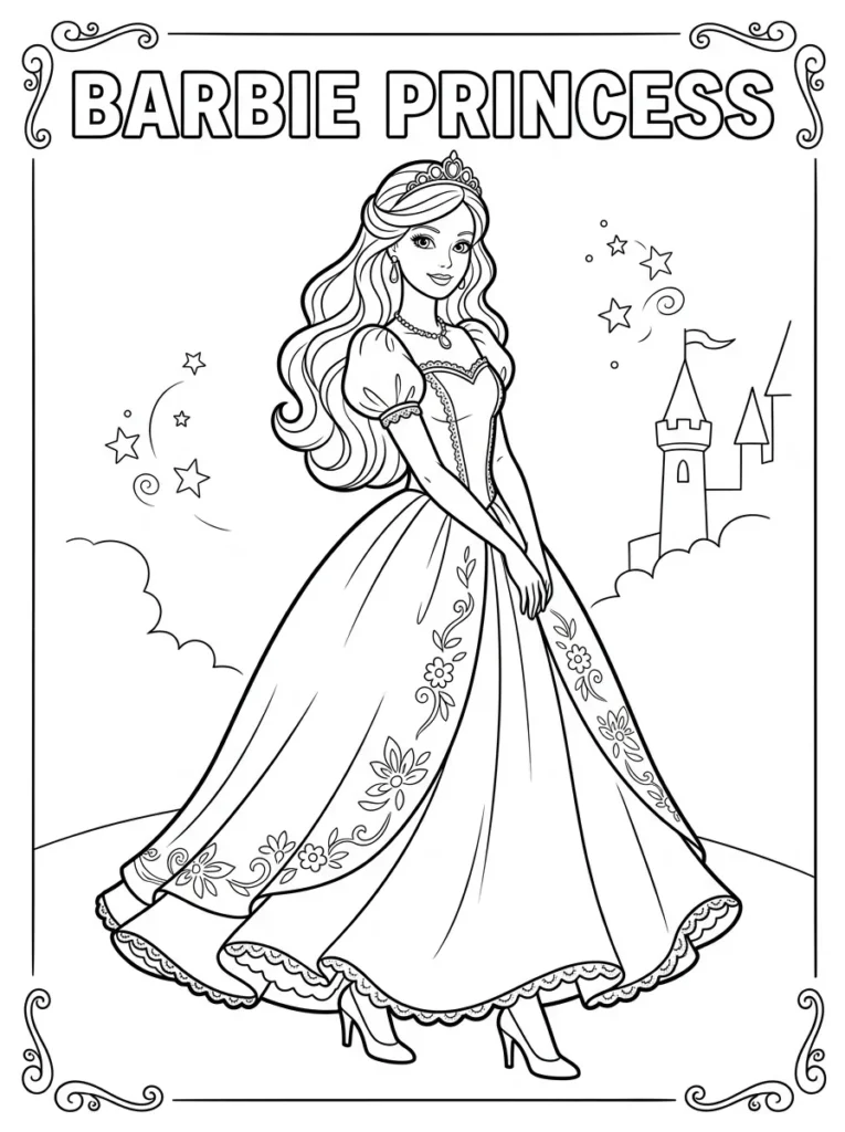 Barbie princess gown coloring page