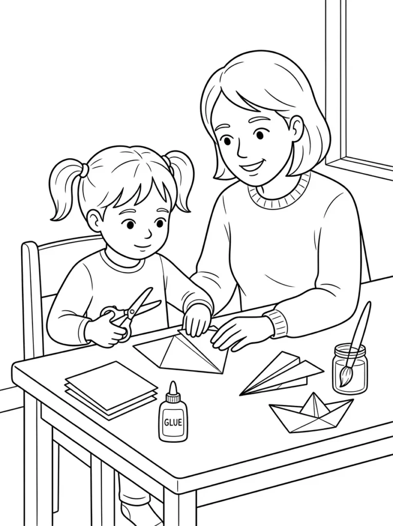 Parent and child guided craft coloring page printable