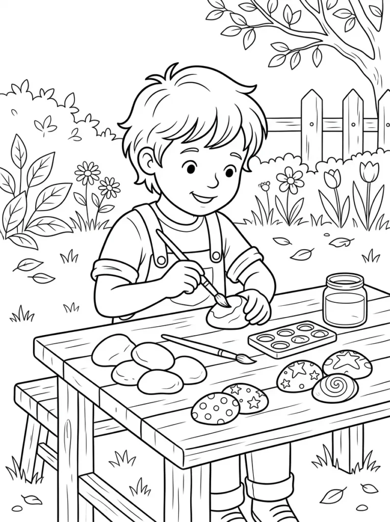 Painted rock craft activity coloring page printable