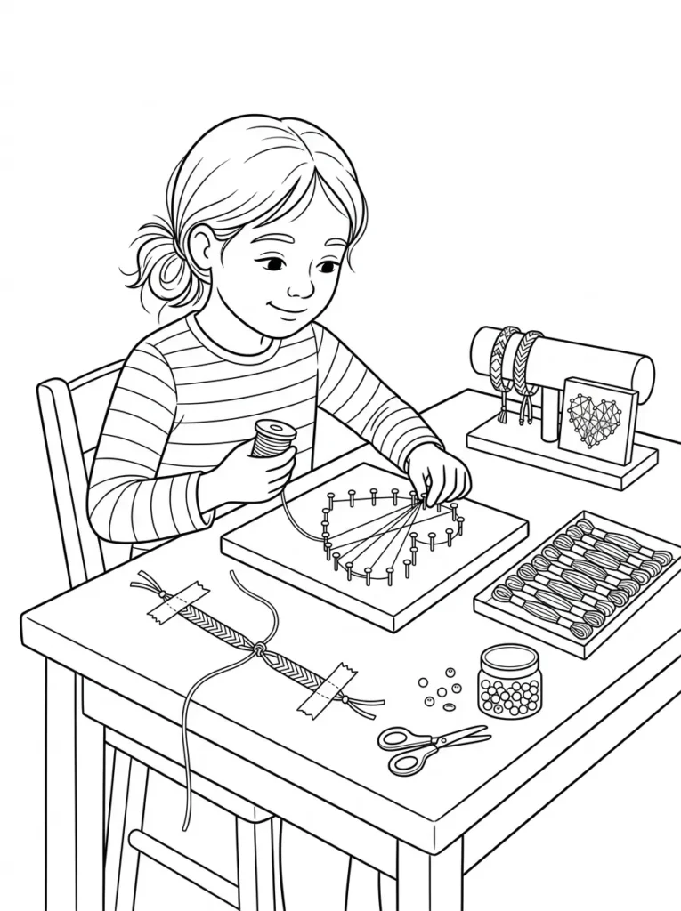 String art and friendship bracelet coloring page printable