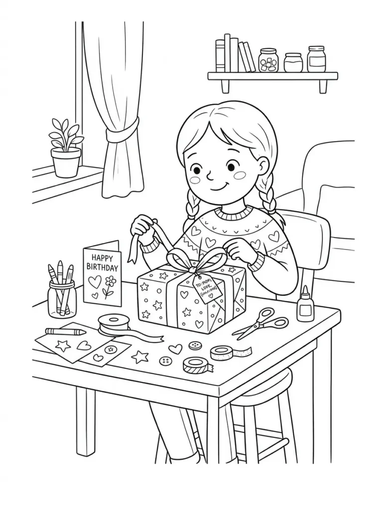 Handmade gift craft activity coloring page printable