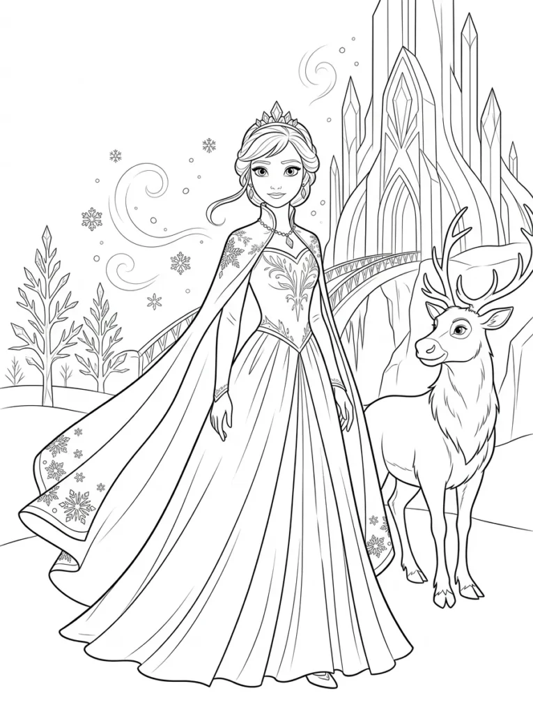 Frozen detailed magical kingdom coloring page printable