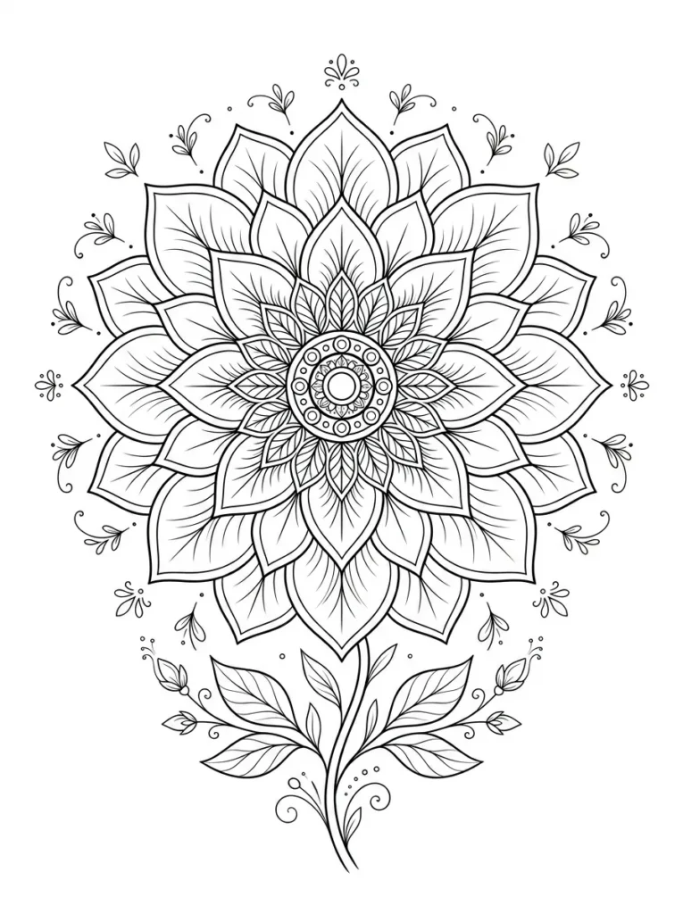 Botanical flower symmetry coloring page printable