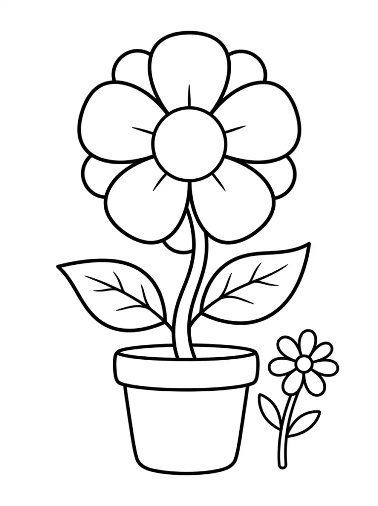 Simple flower pot coloring page printable