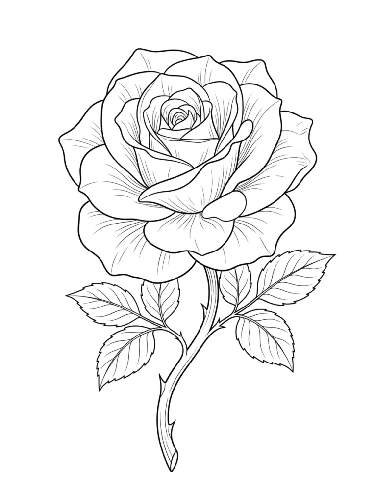 Realistic botanical flower coloring page printable