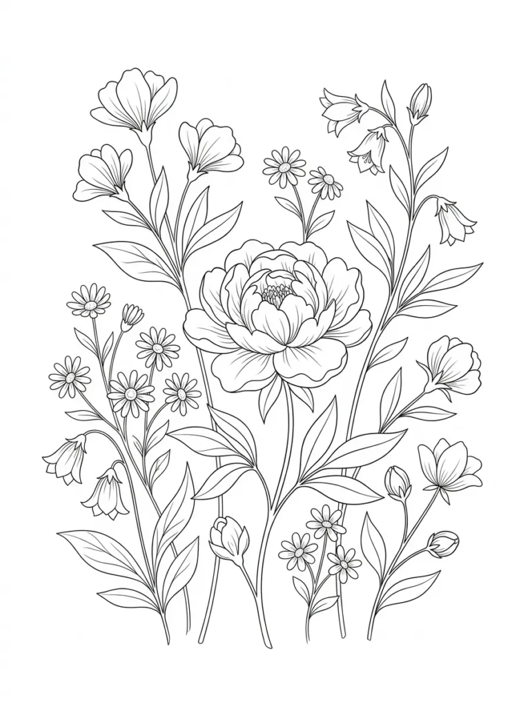 Relaxing flower coloring page printable