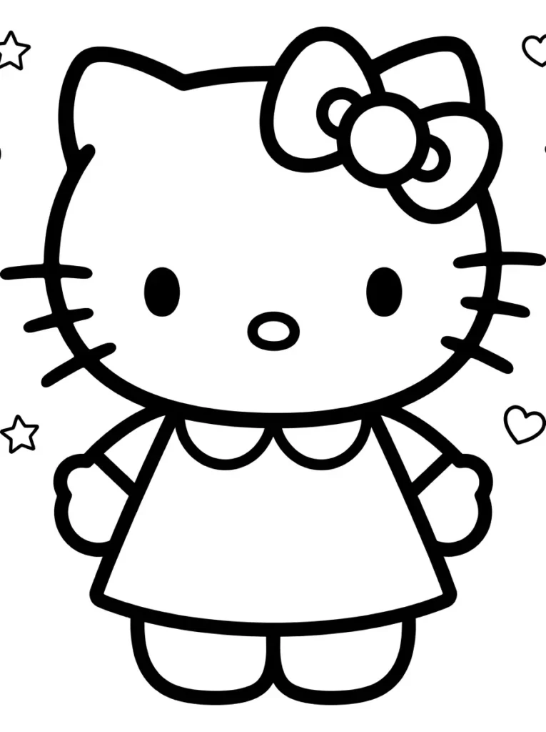 Simple Hello Kitty coloring page for toddlers age 2 to 4

