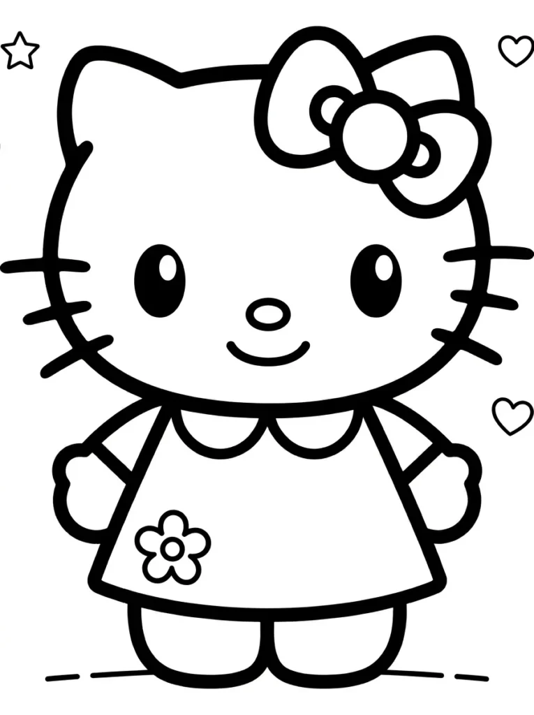 Simple Hello Kitty costume coloring page for preschool kids