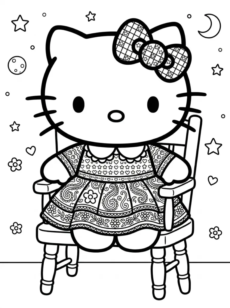 Detailed Hello Kitty coloring page for older kids
