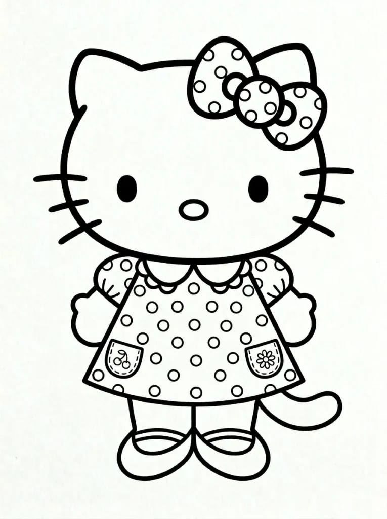 Hello Kitty fashion and costume coloring page printable