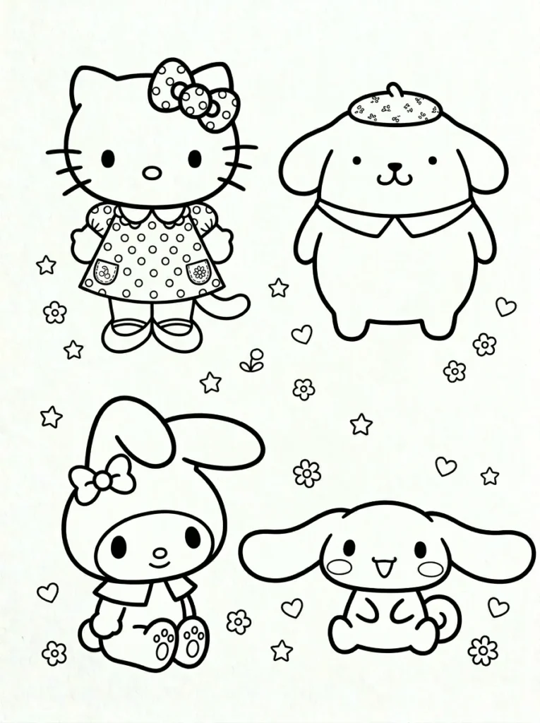 Hello Kitty and friends printable coloring page for older kids