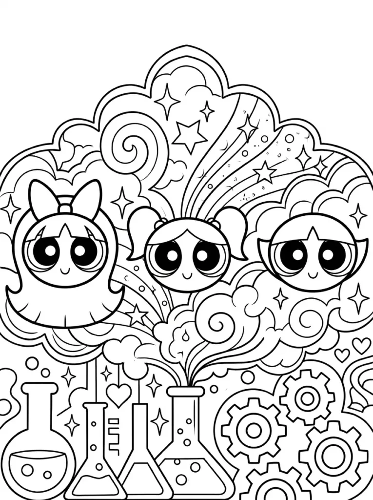Powerpuff Girls three faces coloring page printable