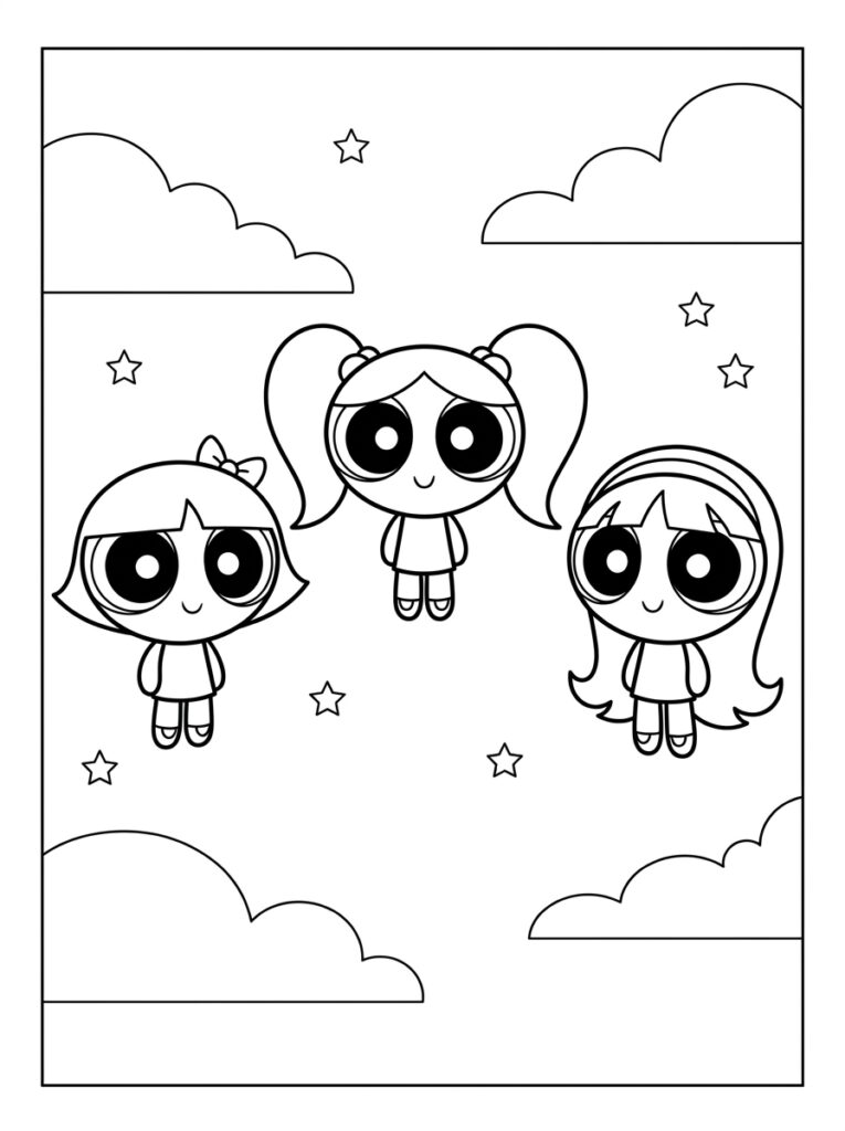 Powerpuff Girls simple character coloring page printable