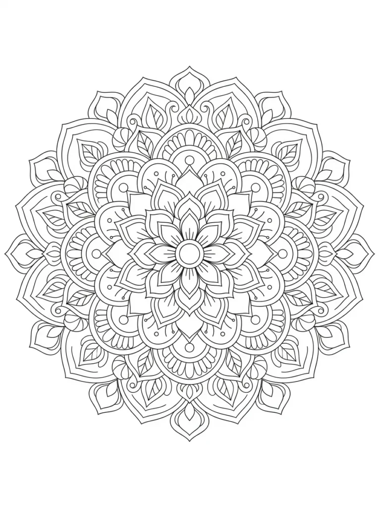 Symmetrical mandala coloring page printable