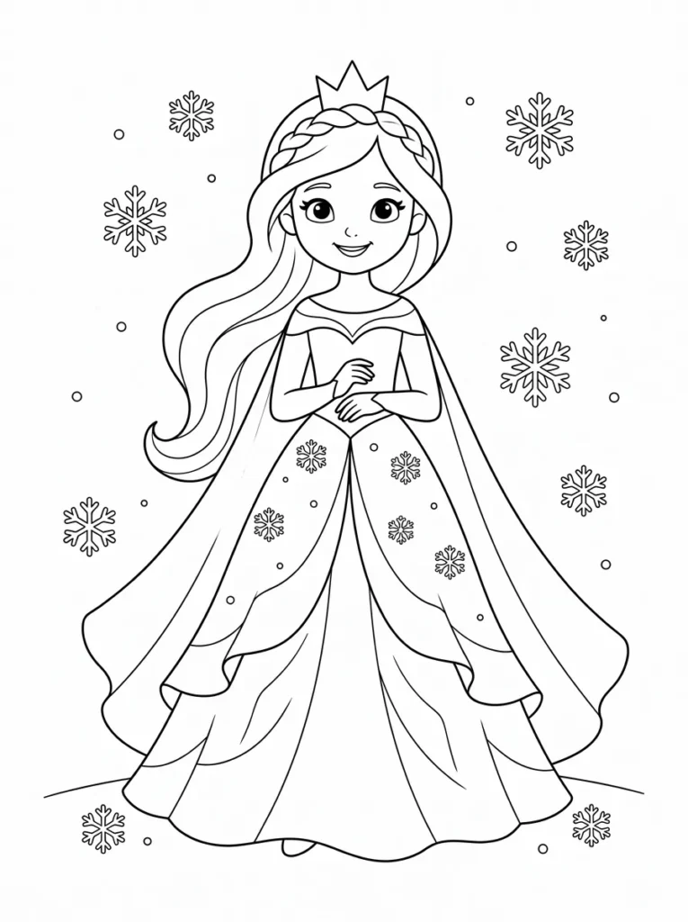 Frozen princess simple ice dress coloring page printable