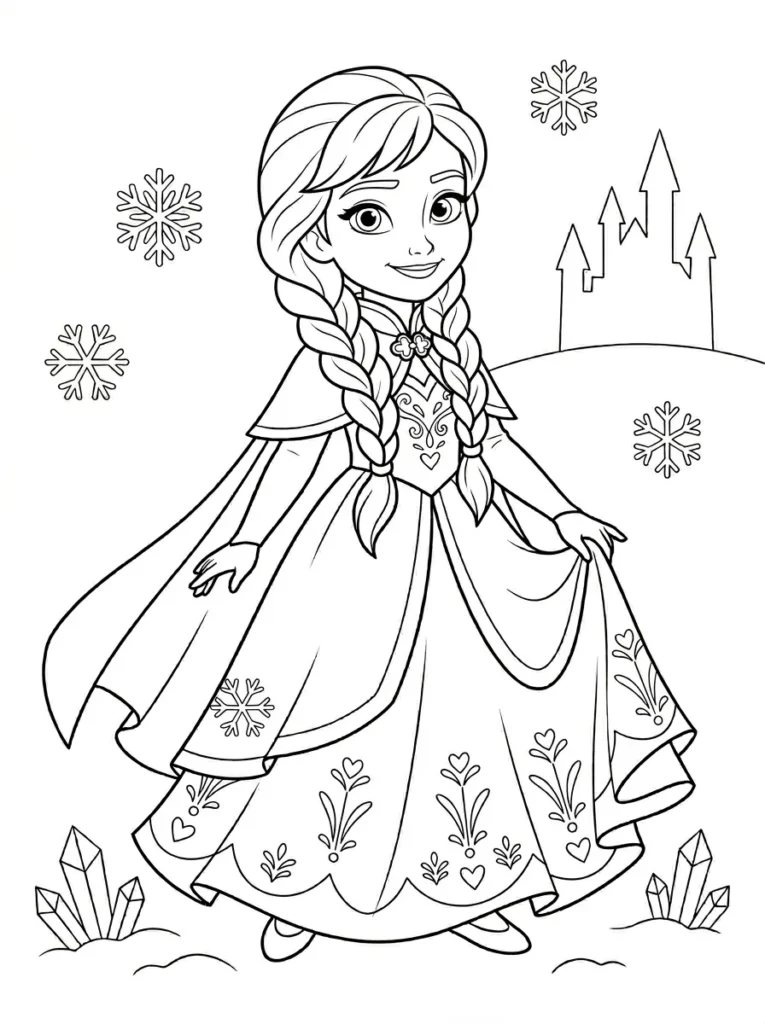  Anna red dress coloring page free printable