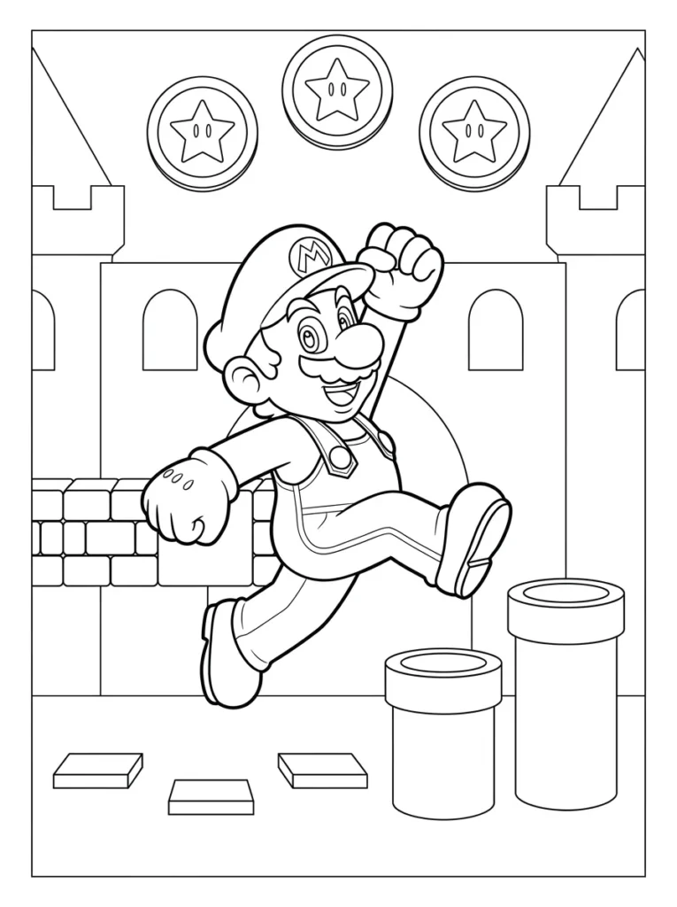 Super Mario castle scene coloring page kids