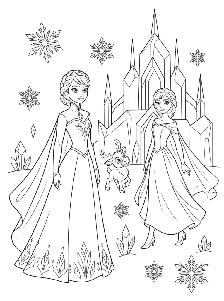 Frozen magical ice kingdom coloring page printable