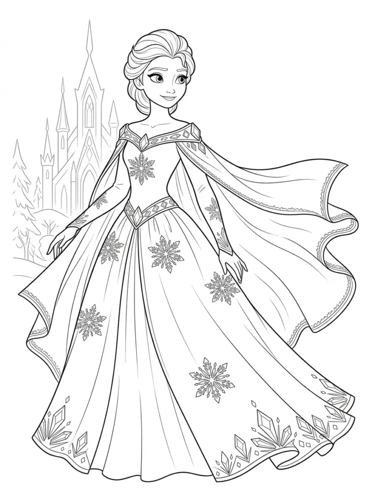 Frozen inspired winter princess coloring page printable