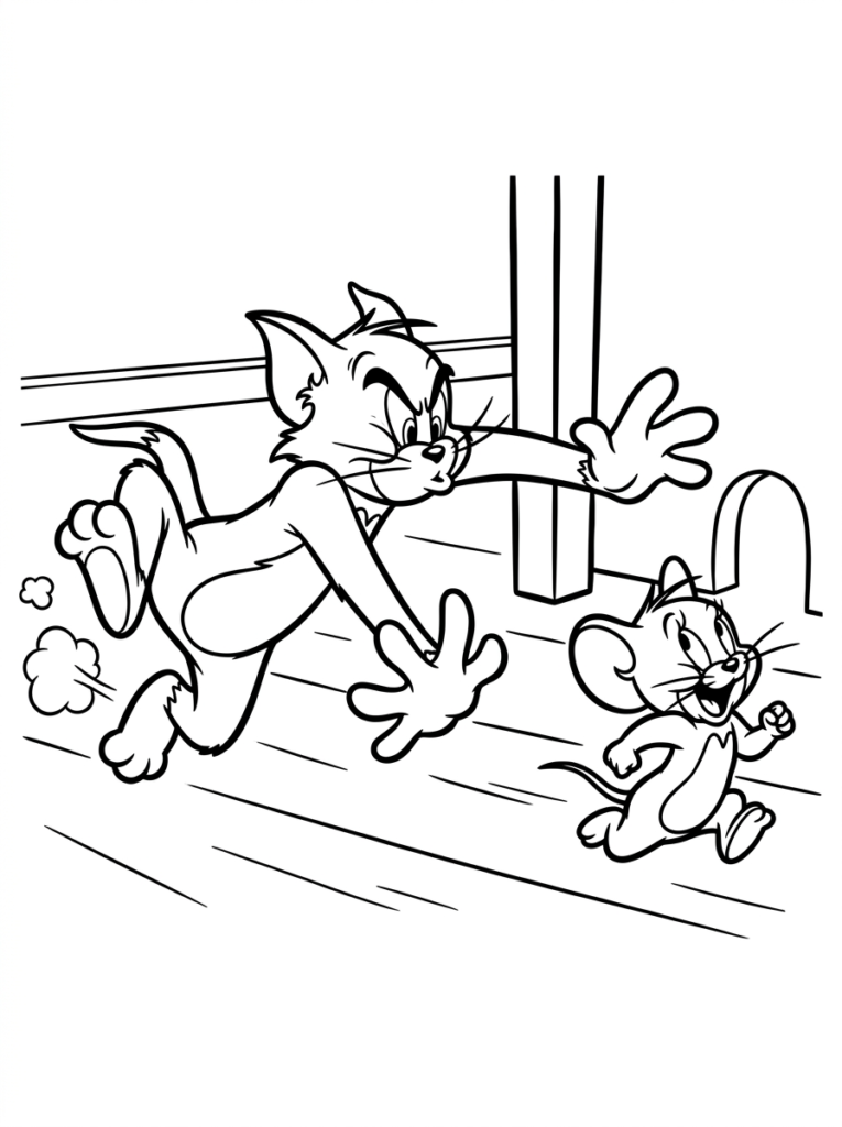 Tom Chasing Jerry Coloring Sheet