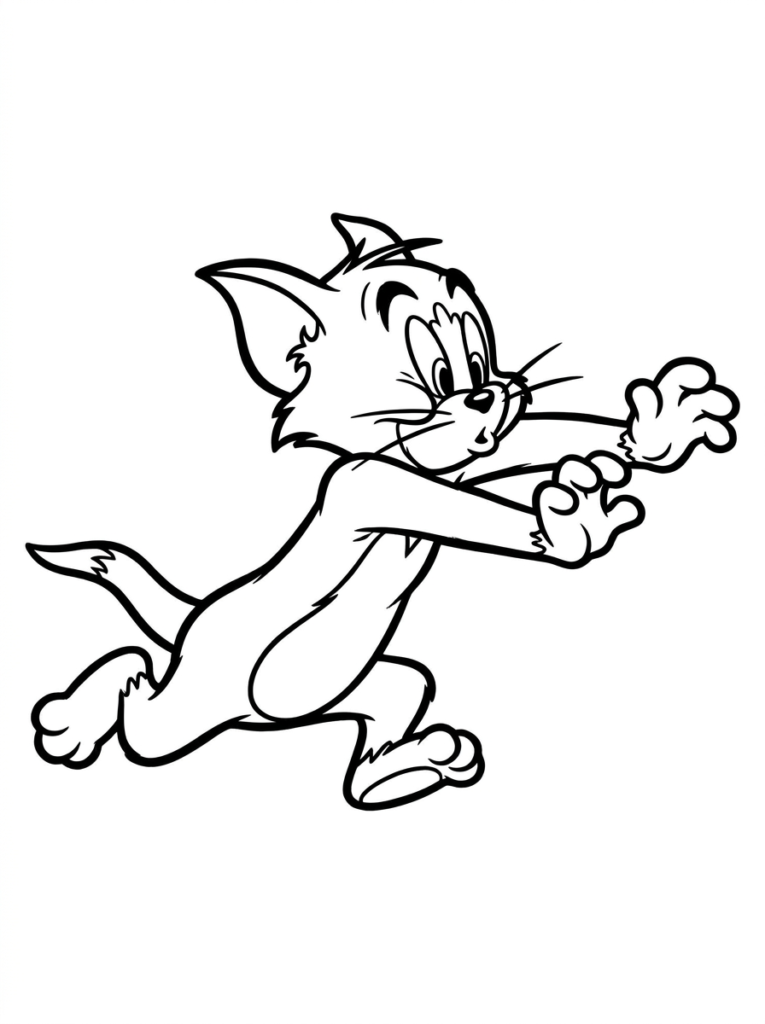 Tom the cat running quickly with a funny expression