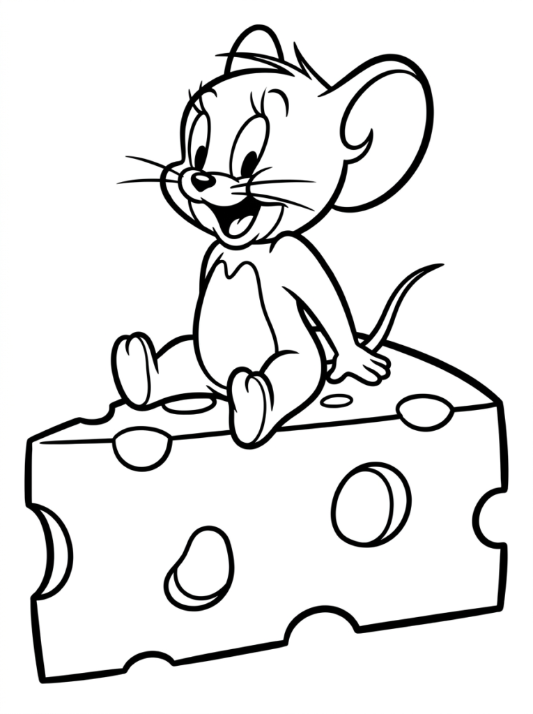 Jerry sitting comfortably on a large cheese block.