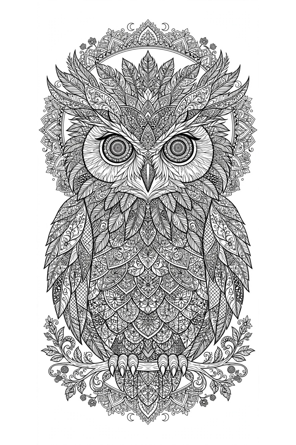 Free printable intricate owl coloring page for adults