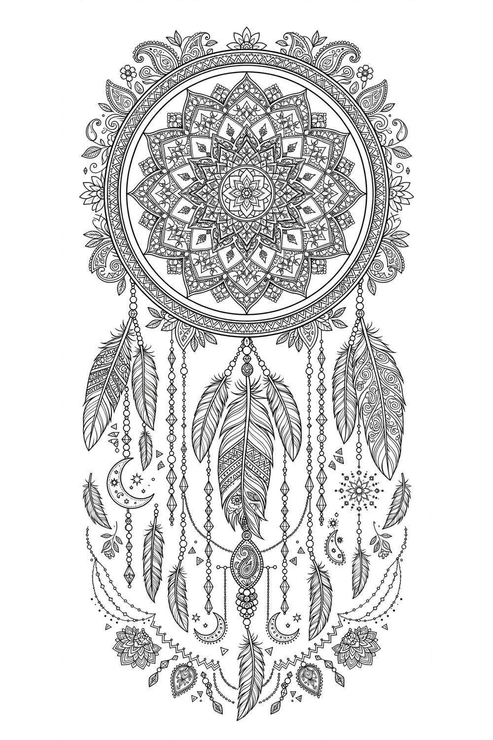 Free printable dreamcatcher coloring page for adults