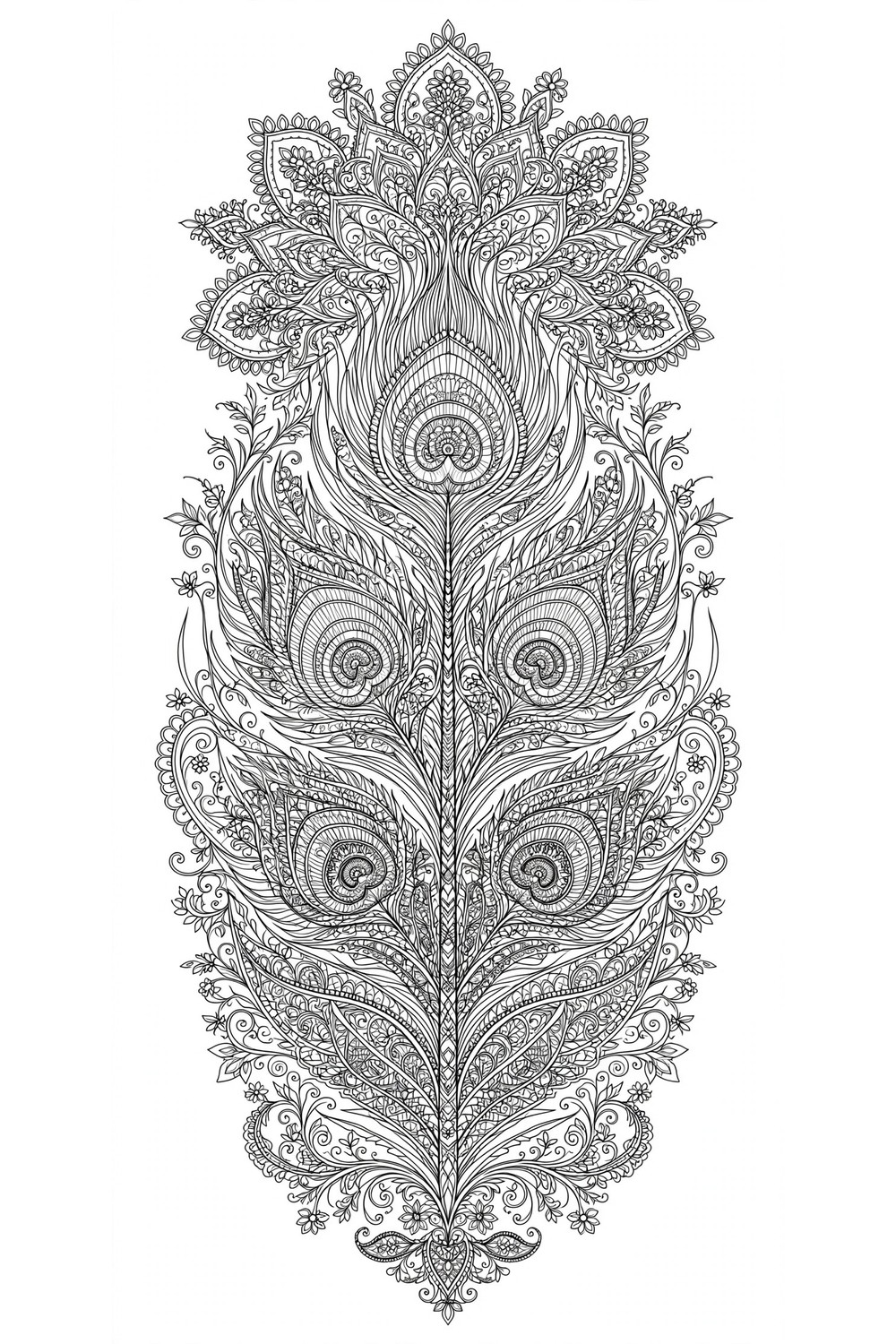 Free printable peacock feather coloring page for adults