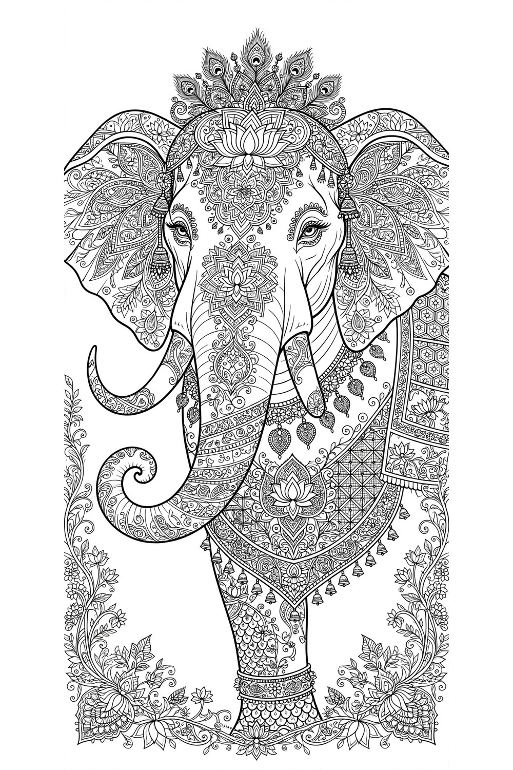Free printable zentangle elephant coloring page for adults