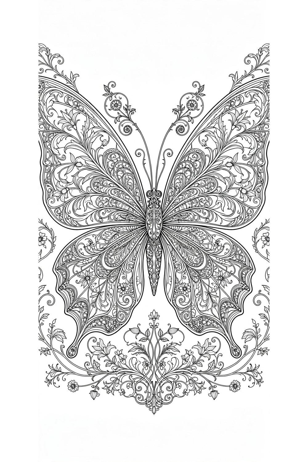Free printable intricate butterfly coloring page for adults