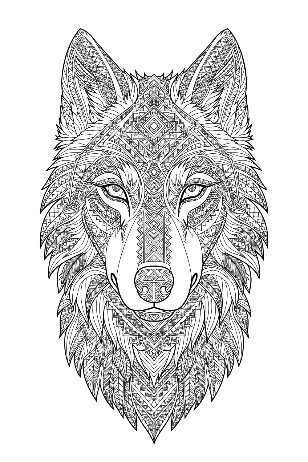 Free printable intricate wolf coloring page for adults