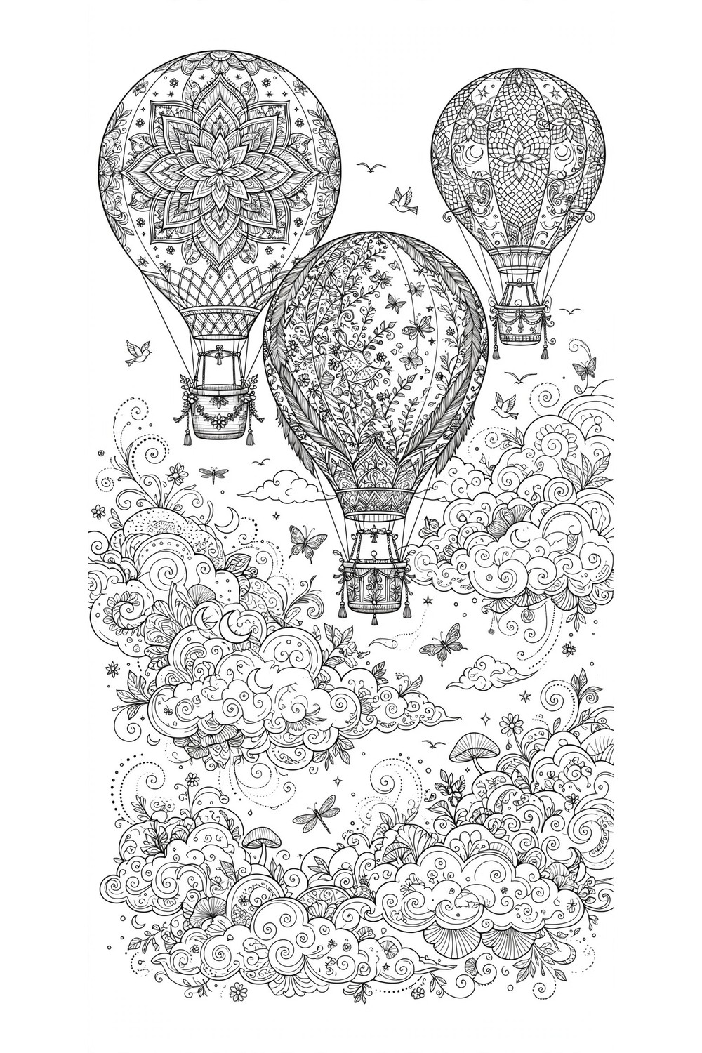 Free printable hot air balloons coloring page for adults
