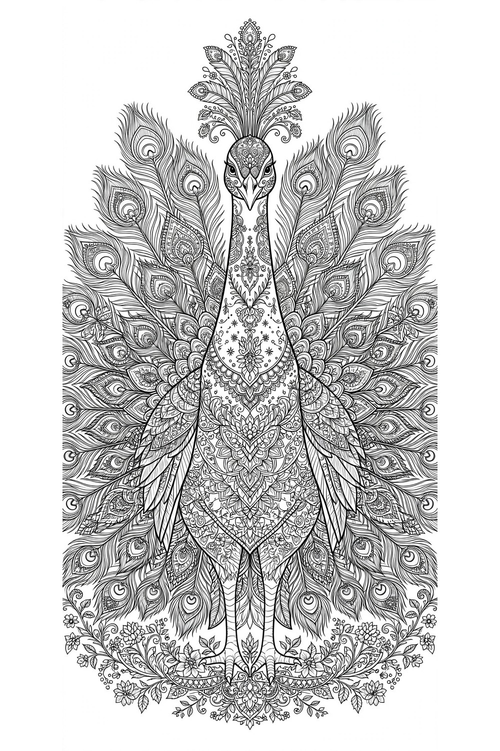 Free printable peacock coloring page for adults