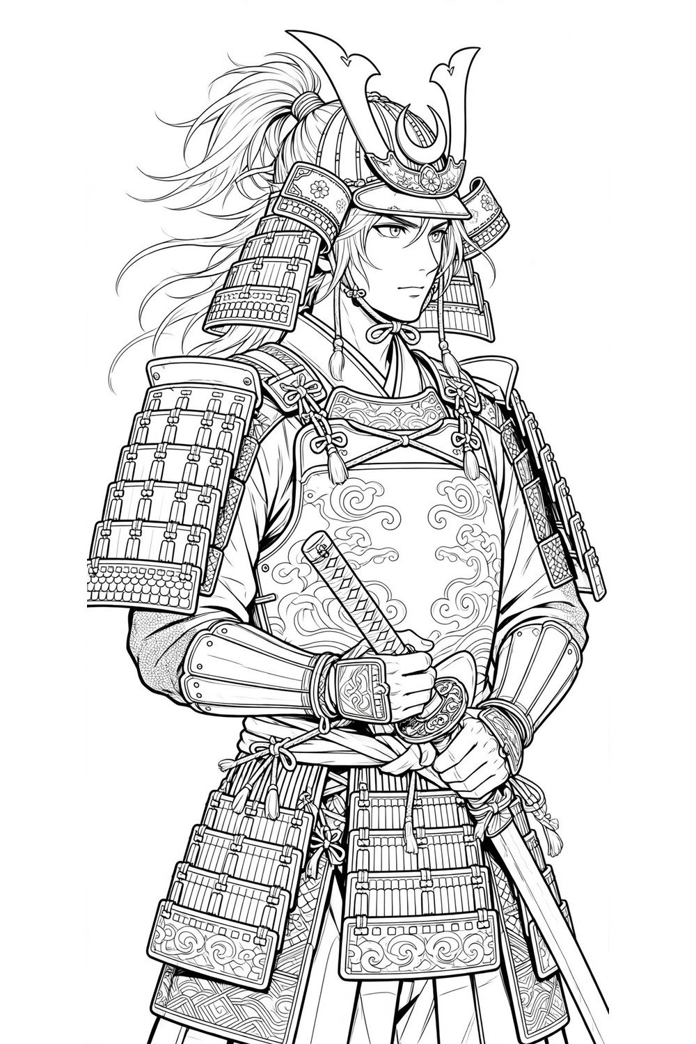 Free printable samurai anime coloring page