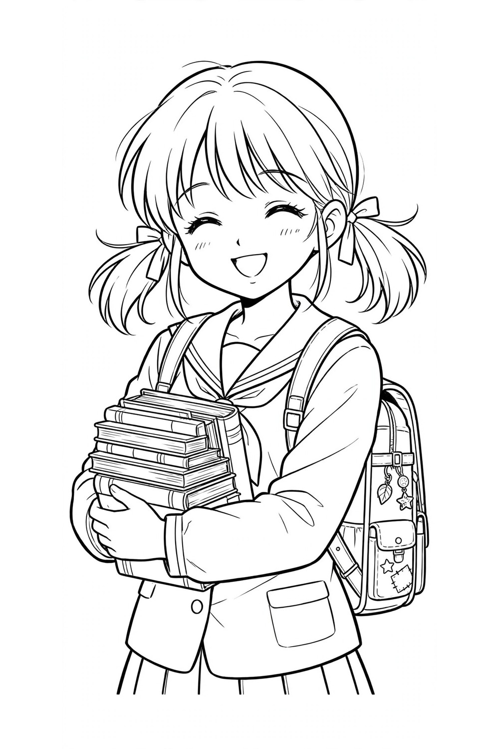 Free printable anime schoolgirl coloring page