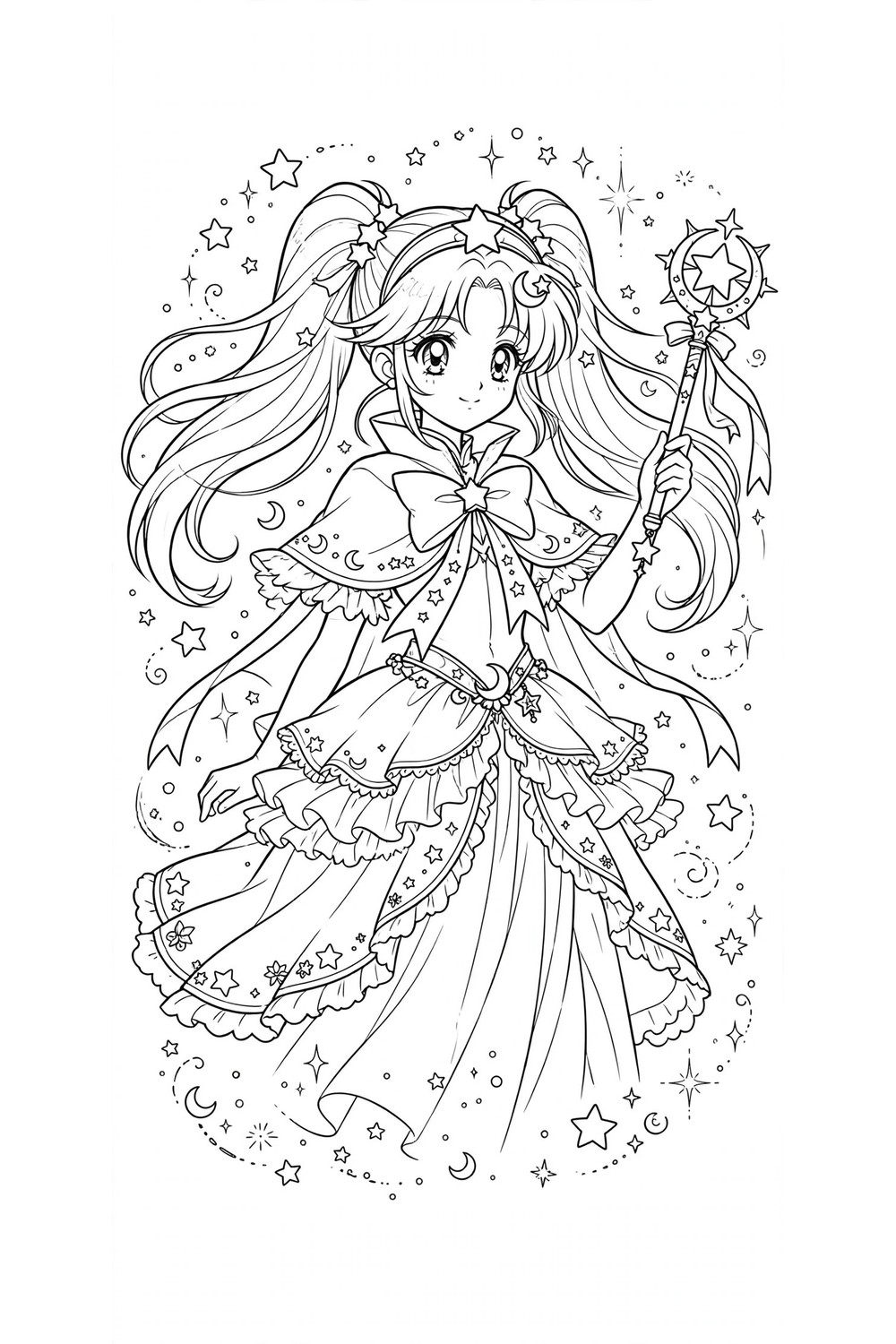 Free printable magical girl anime coloring page
