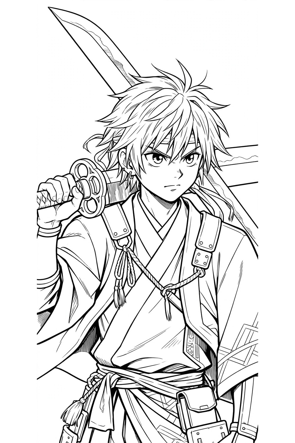 Free printable anime swordsman coloring page
