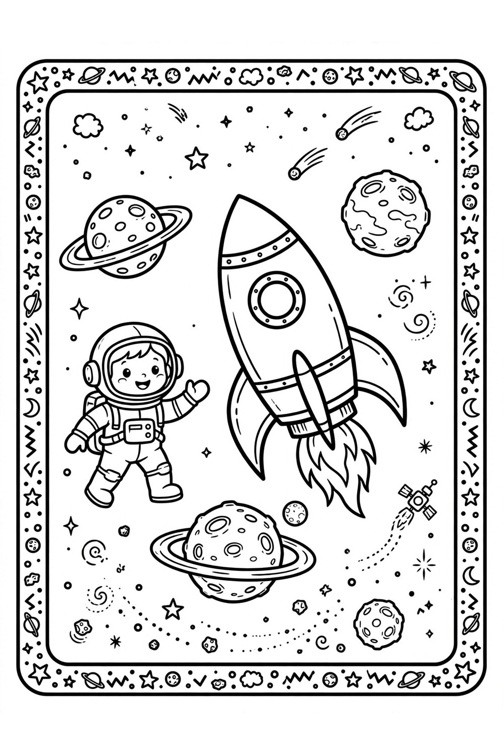 Free printable space coloring book cover for kids