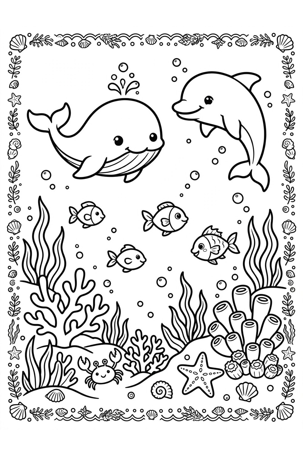 Free printable ocean coloring book cover for kids