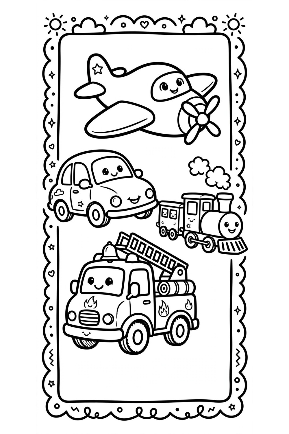 Free printable vehicles coloring book cover for kids