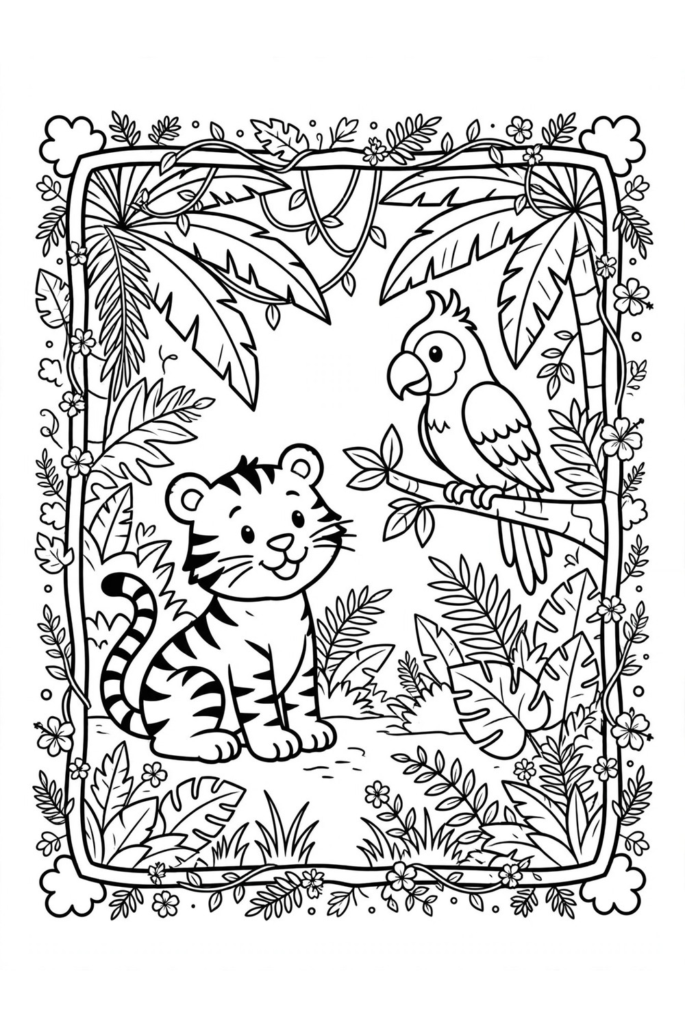 Free printable jungle coloring book cover for kids