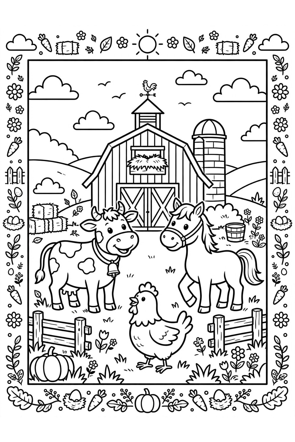 Free printable farm coloring book cover for kids