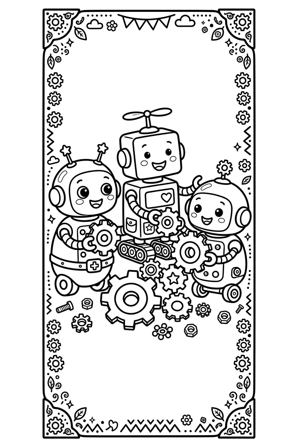 Free printable robot coloring book cover for kids