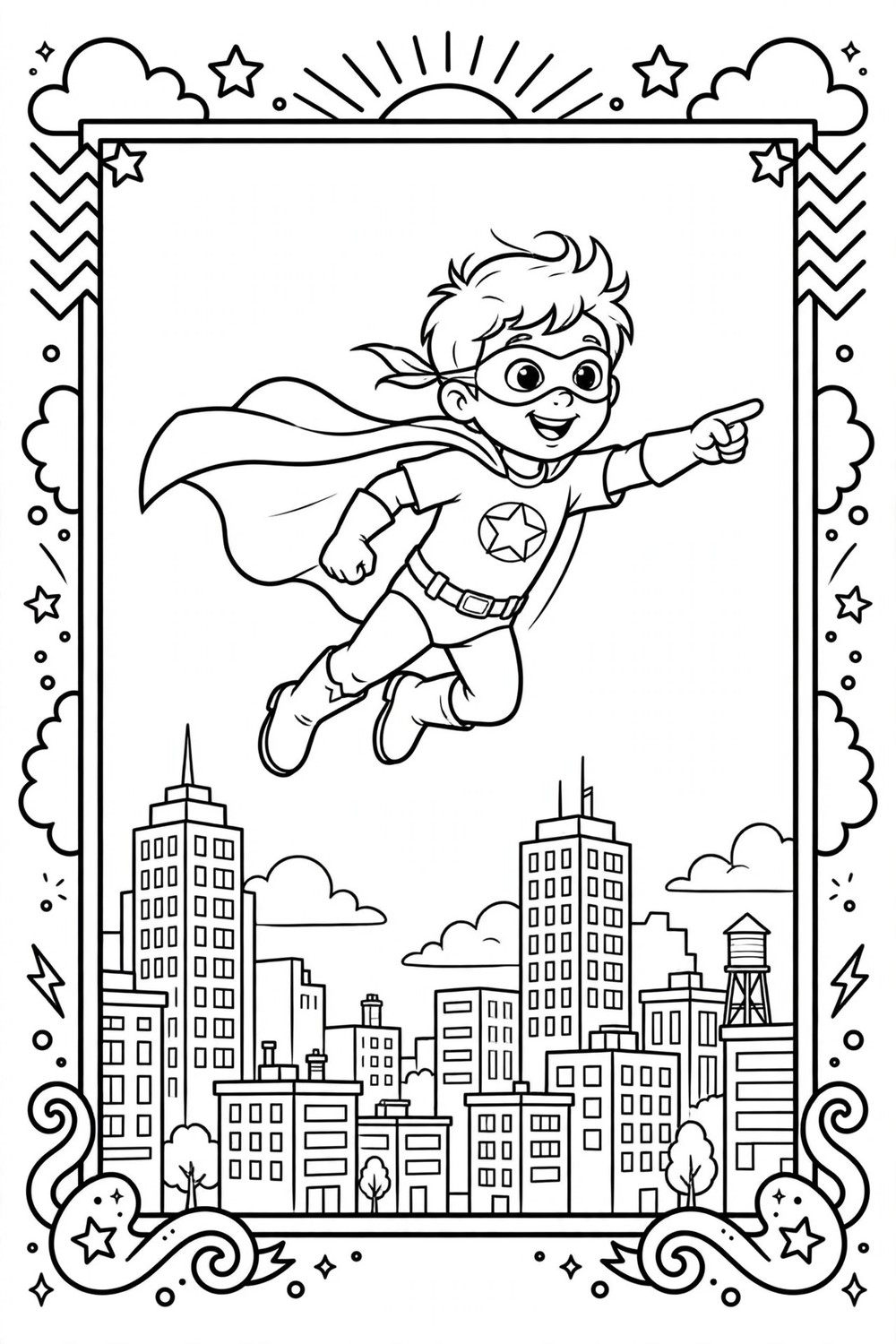 Free printable superhero coloring book cover for kids