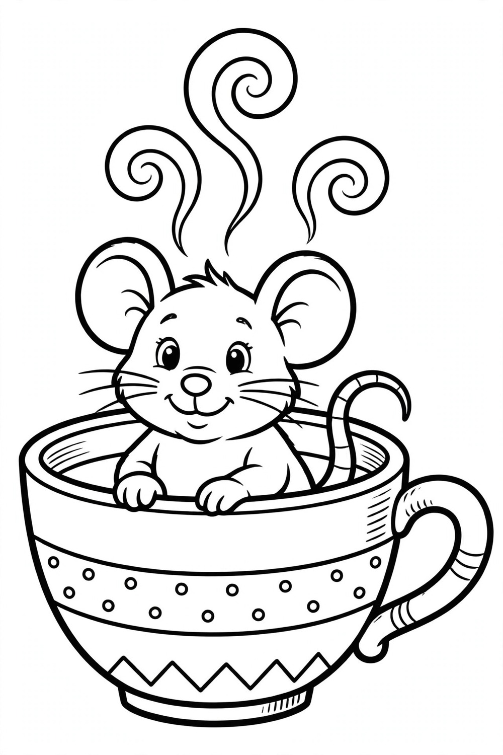 Mouse sitting in a teacup coloring page printable free