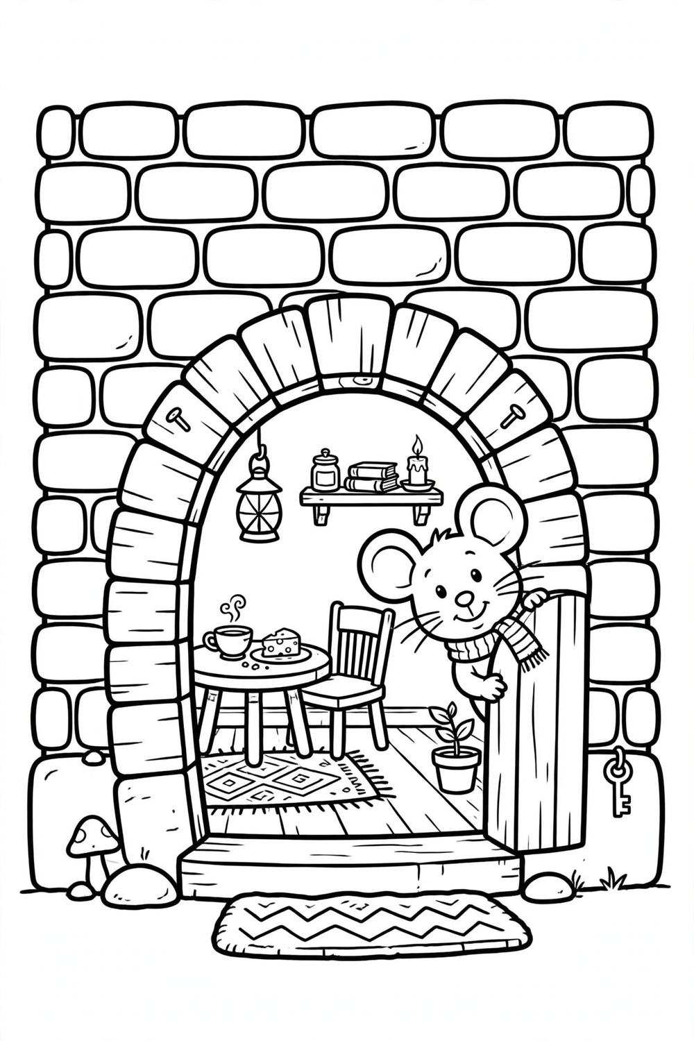 Free printable cozy mouse hole home coloring page